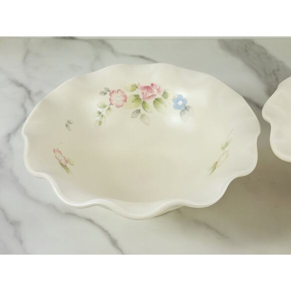 Pfaltzgraff Tea Rose Cereal Fruit Bowl 7" Fluted Pedestal Bowl 80's Stoneware x2 - Picture 5 of 16